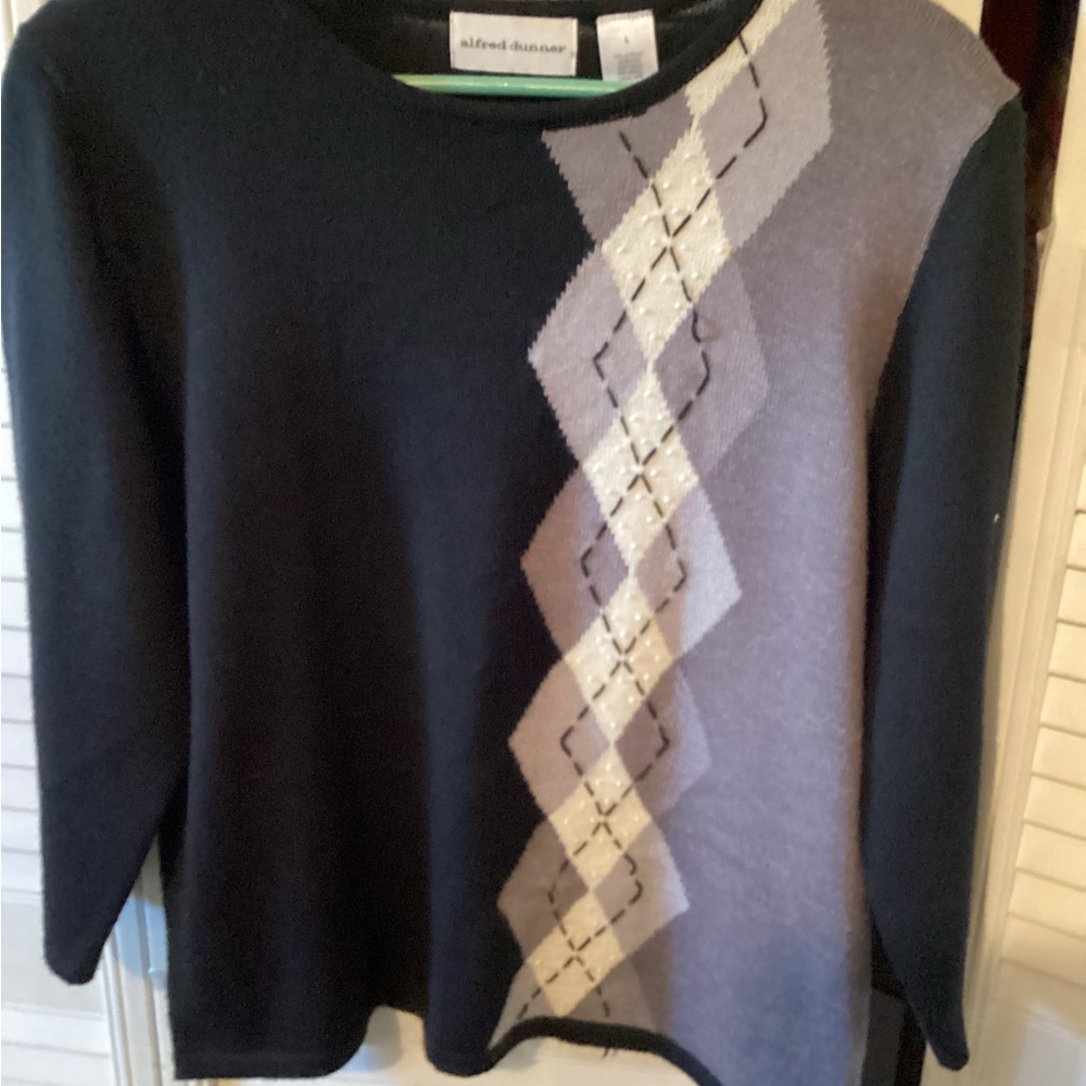 Alfred Dunner Black and Gray Women's Sweater,size large